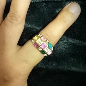2/$10 Gold Tone & Rhinestone checker board ring